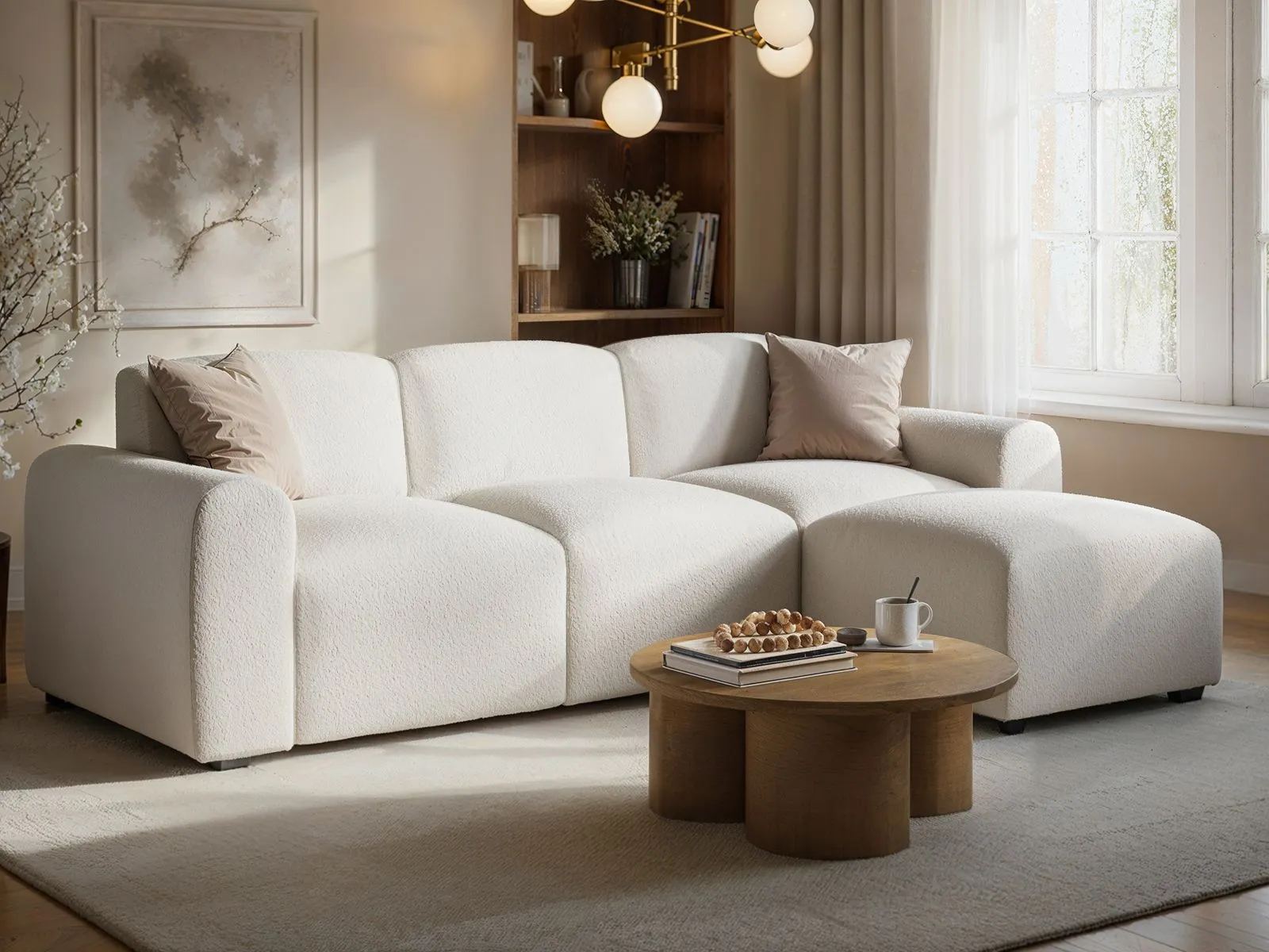 Flair Manon Boucle 3 Seater Corner Sofa in Cream 2