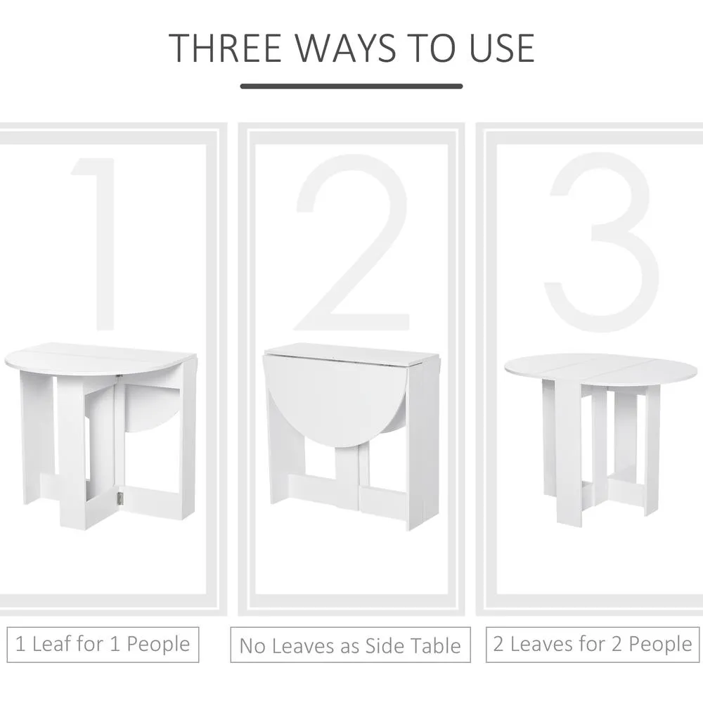 HOMCOM Folding Drop Leaf Dining Table Foldable Dinner Table in White 4
