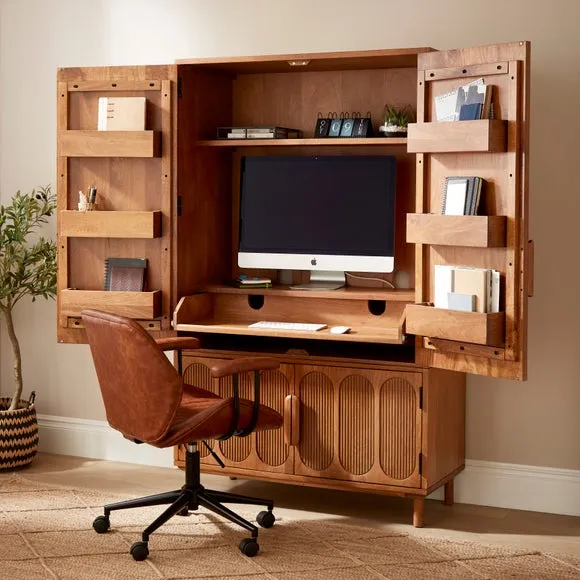Khari Hideaway Cabinet Desk, Mango Wood