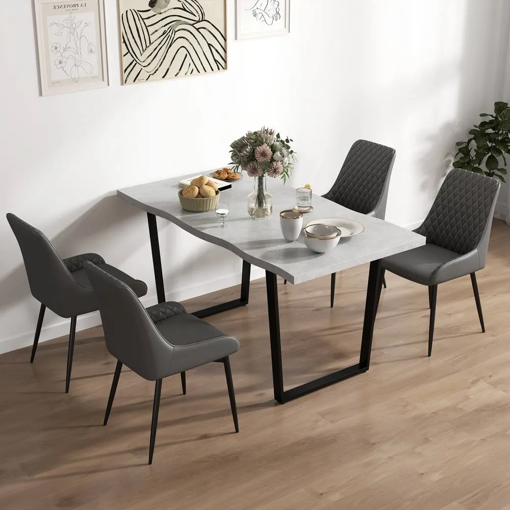 HOMCOM Set of 4 Quilted PU Leather Dining Chairs w/ Metal Frame 4 Legs Grey