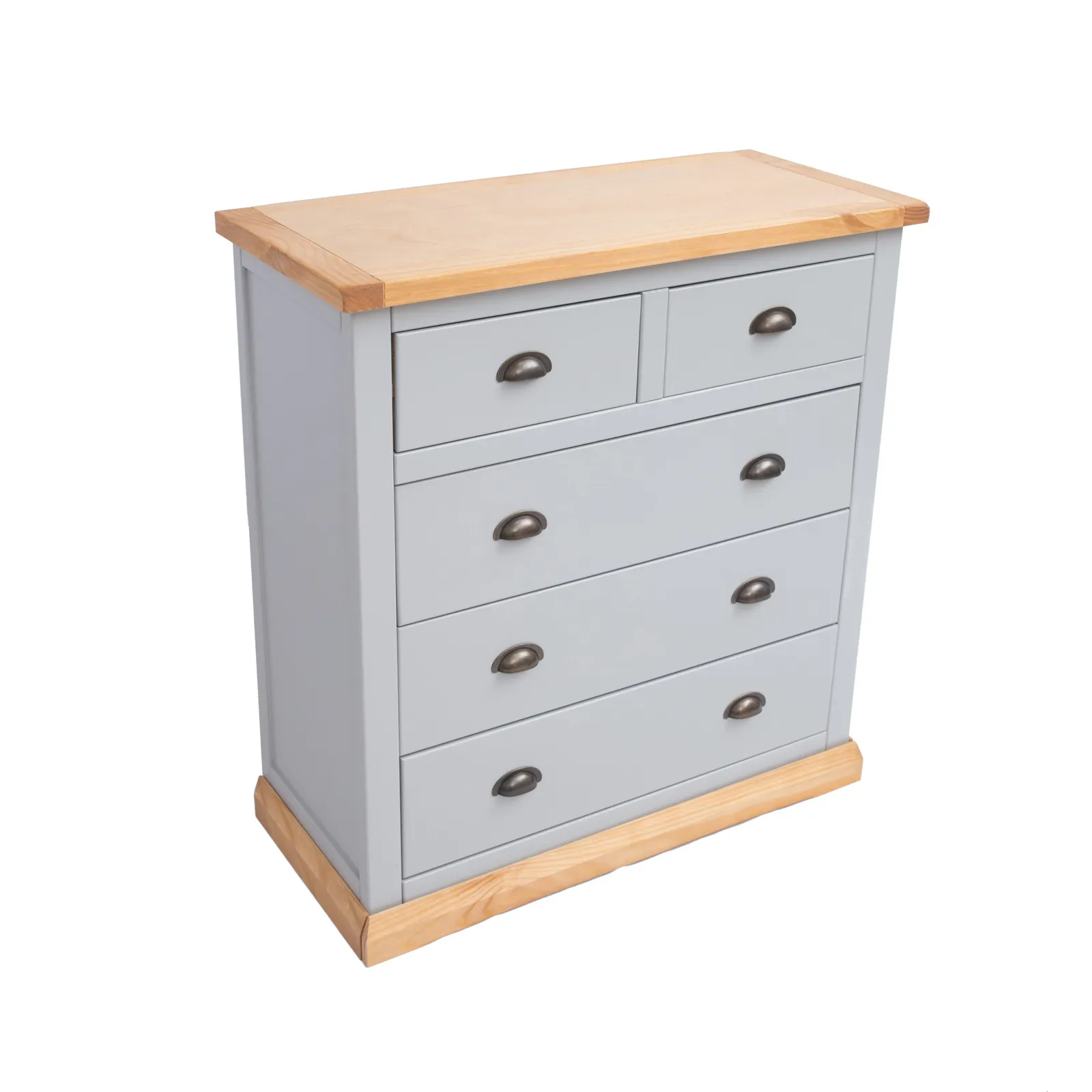 Cabinet Bits Bomporto 5 Drawer Chest of Drawers Brass Cup Handle in Light Grey 3