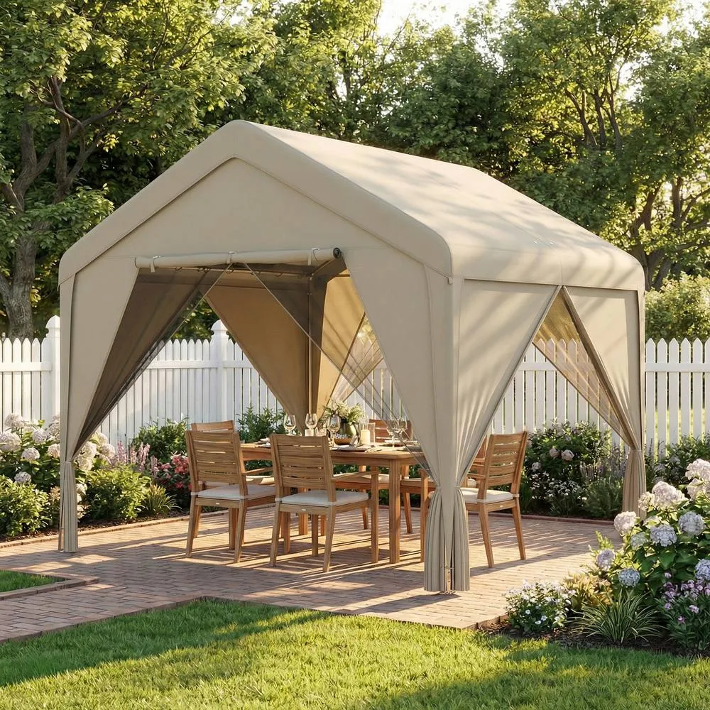 OUTSUNNY 3 x 3 m Outdoor Patio Gazebo with Netting & Curtains, Khaki