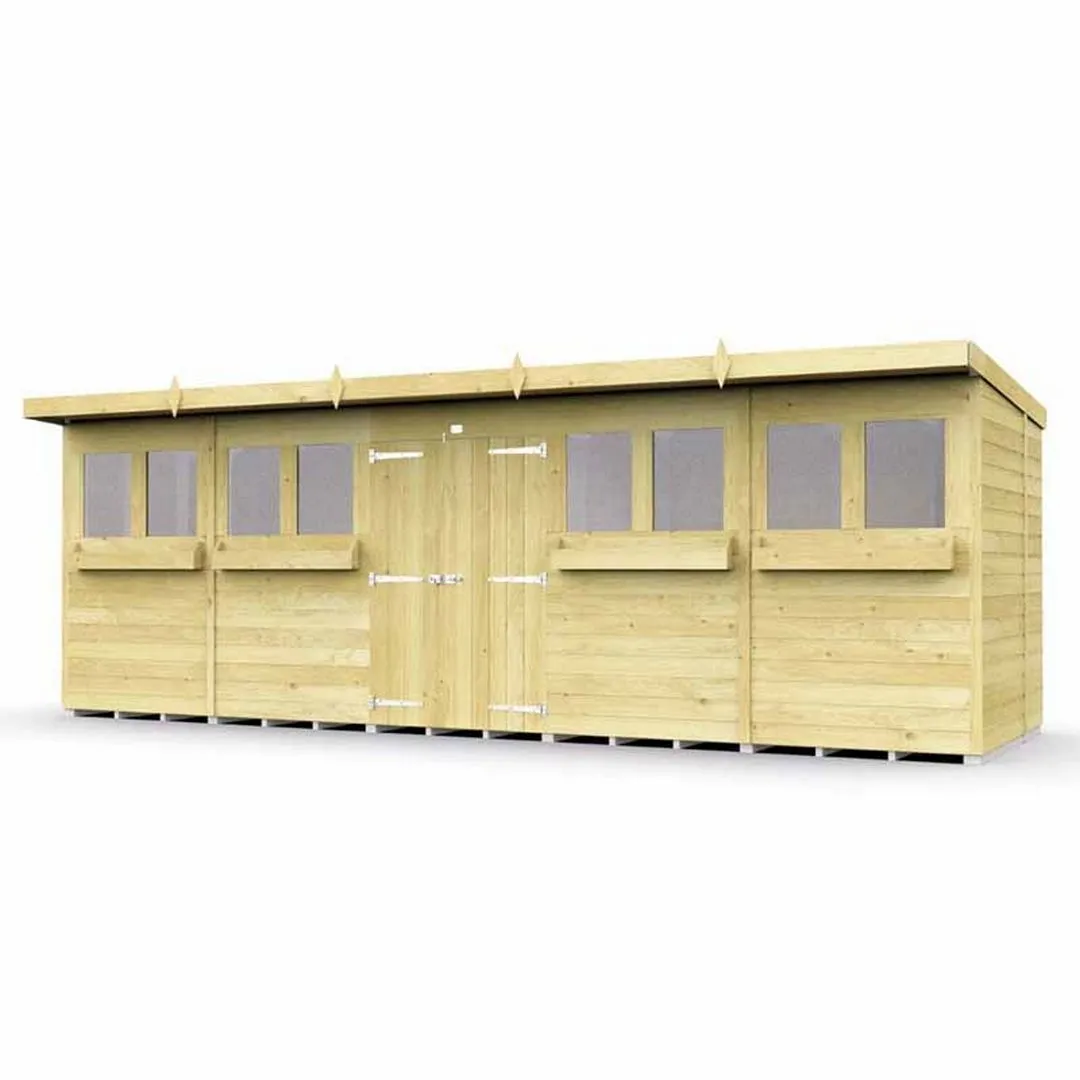 Buttercup Farm 20 x 5 Feet Pent Summer Shed - Wood - L147 x W589 x H201 cm in Brown