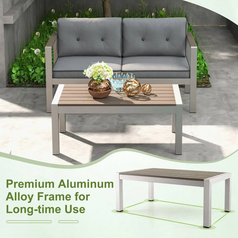 Costway Aluminum Outdoor Coffee Table Garden Modern Rectangular Cocktail Table in Grey 3