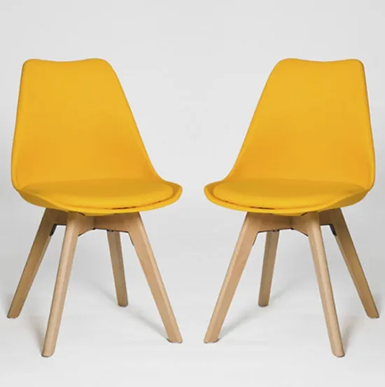 Regis Dining Chair In Yellow With Wooden Legs In A Pair