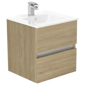 Newland Natural Oak Basin Suspended Double Drawer Unit - 500mm