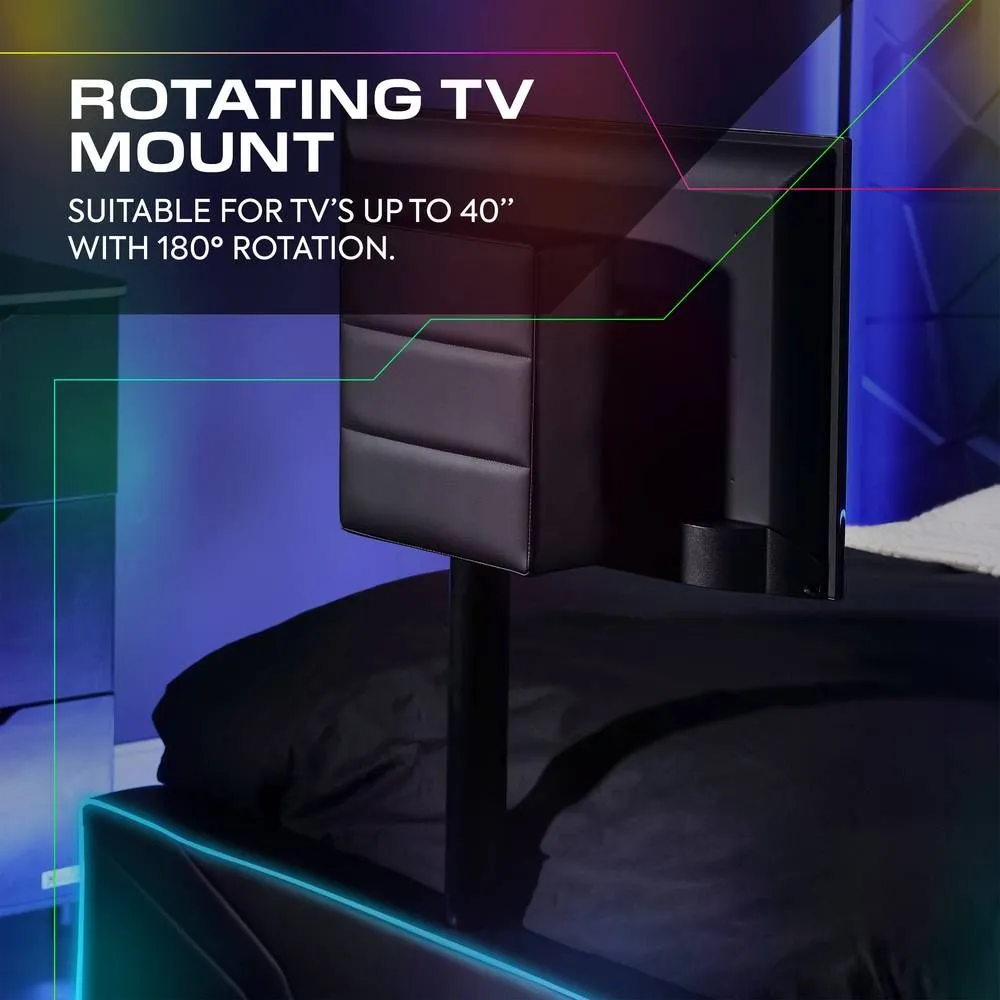X Rocker Oracle TV Bed with LED Lighting & Underbed Media Storage in Black 5