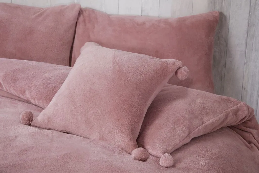 Rapport Home Pom Pom Fleece Duvet Cover Set with Pillowcase in Pink 2