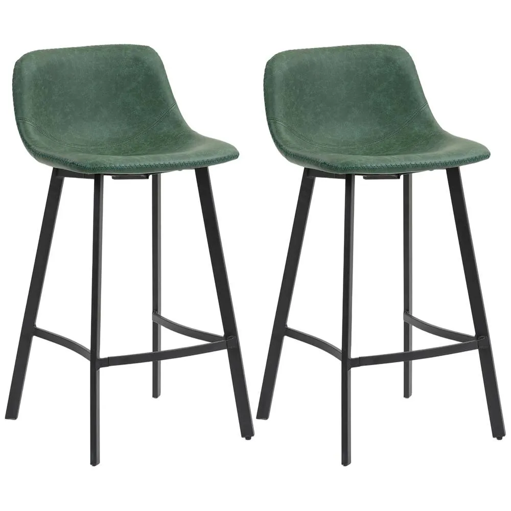 HOMCOM Bar Stools Set of 2, Bar Chairs with Back & Steel Legs in Green 2