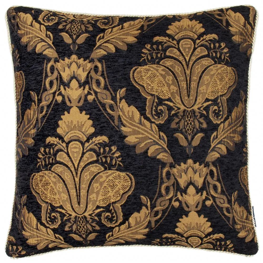 Paoletti Shiraz Floral Jacquard Cushion Black, Black 2