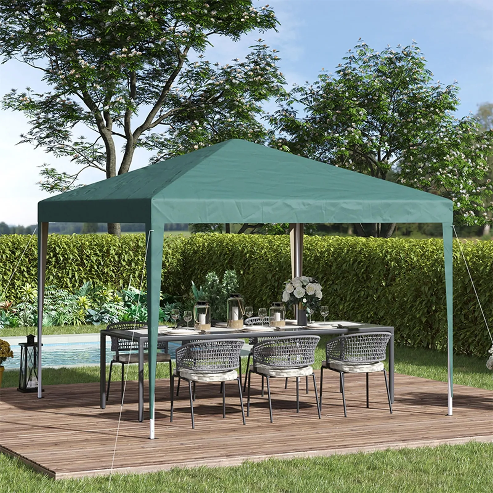 OUTSUNNY 3 x 3M Garden Pop Up Gazebo Height Adjustable Marquee Party Tent Wedding Canopy with Carrying Bag in Green 1