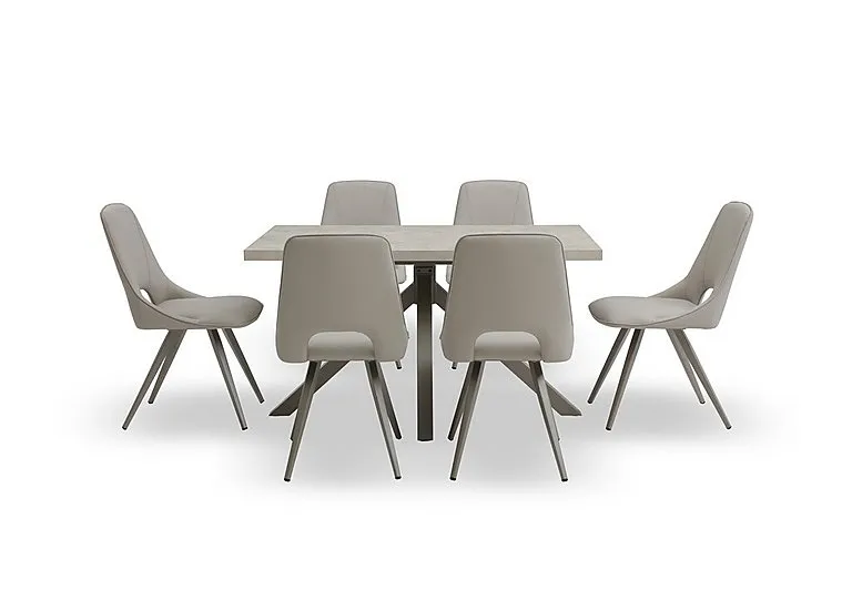 Matera Compact Dining Table with Star Base and 6 Faux Leather Chairs with Taupe Legs