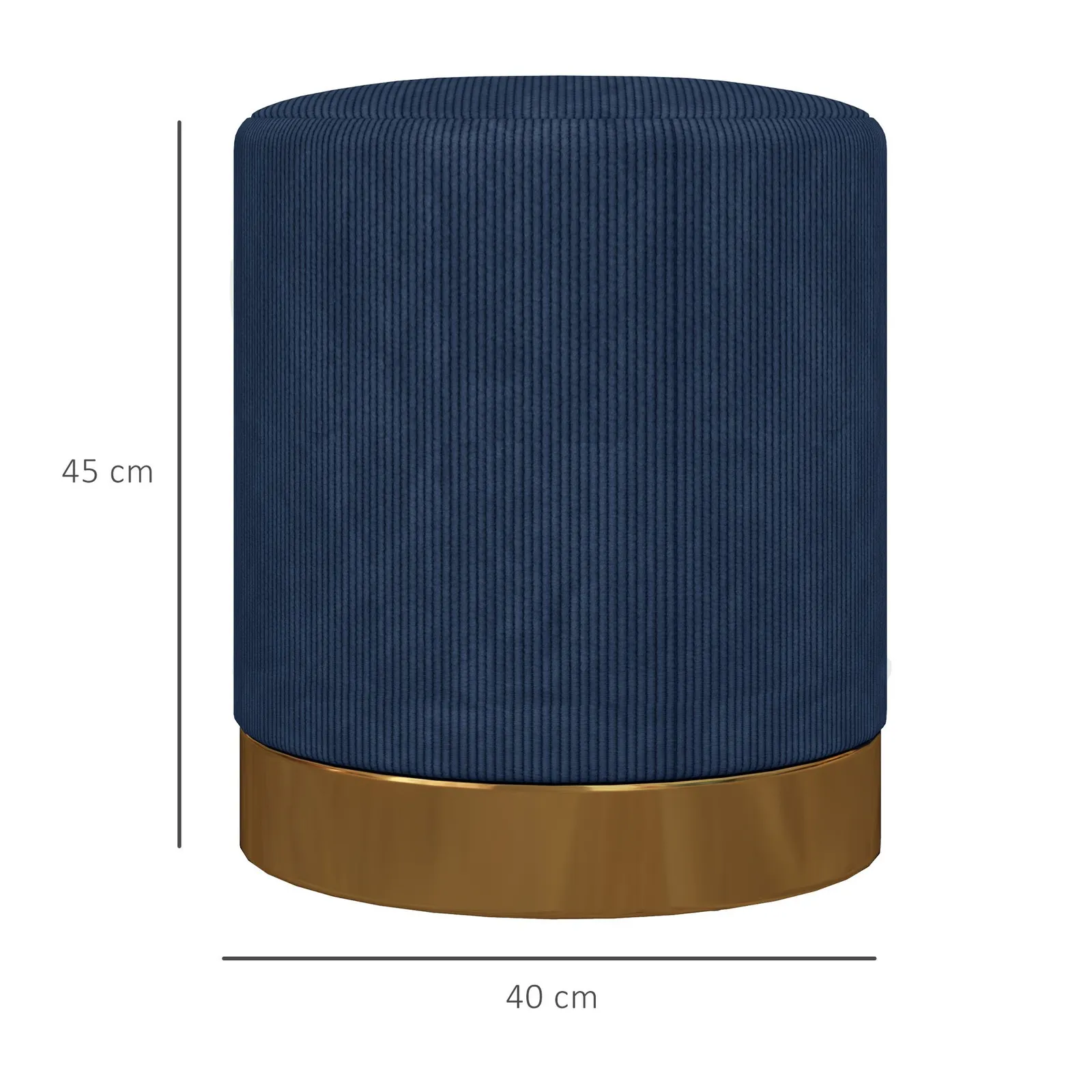HOMCOM Modern Round Footstool, Fabric Upholstered Foot Rest in Dark Blue 3