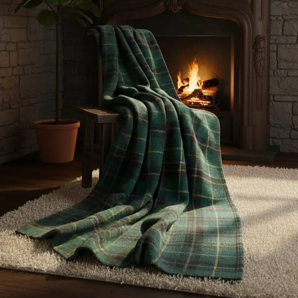 Snug City Tartan Check Soft Feel Print Christmas Throw Blanket Home Decor Gift in Green