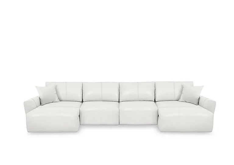 Gemini NC Leather U-Shaped Power Glider Sofa with Double Storage Chaises - NC Star White