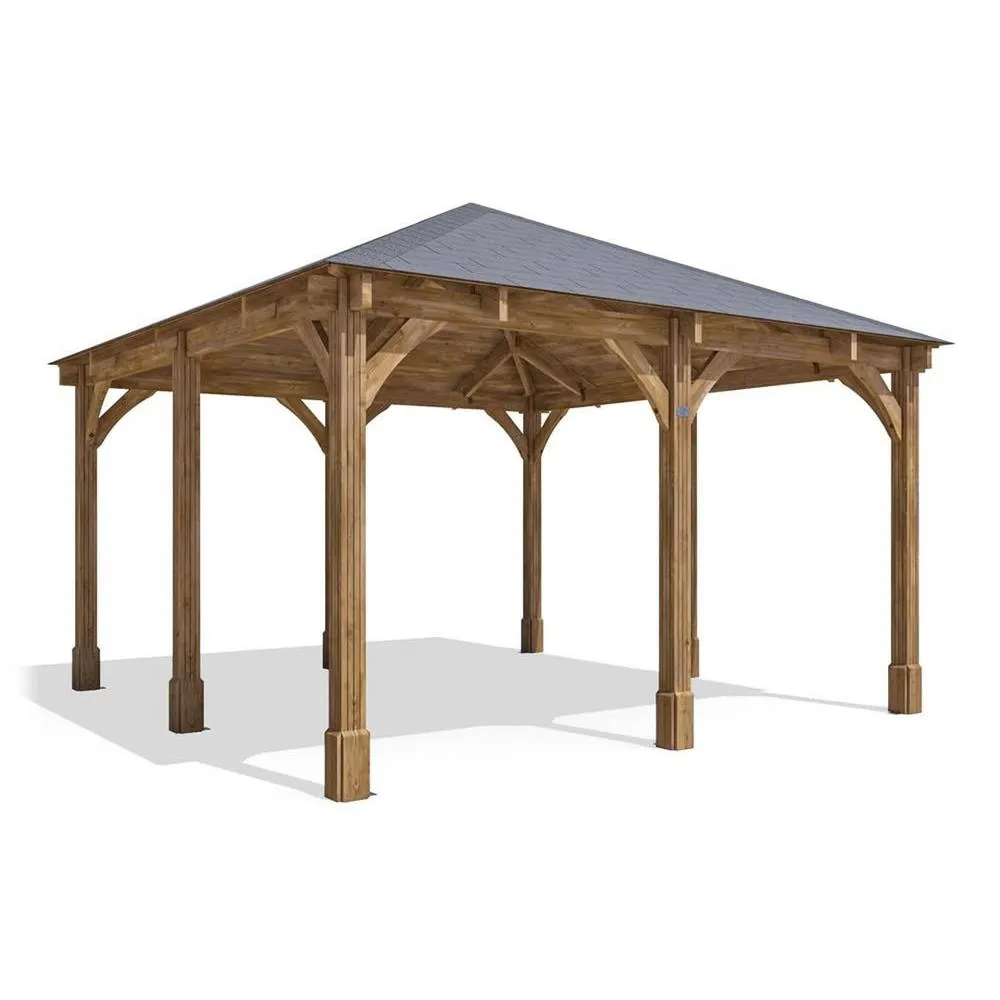 Dunster House Wooden Gazebo 4x4m Heavy Duty Patio Shelter Roof Shingles Leviathan in Brown