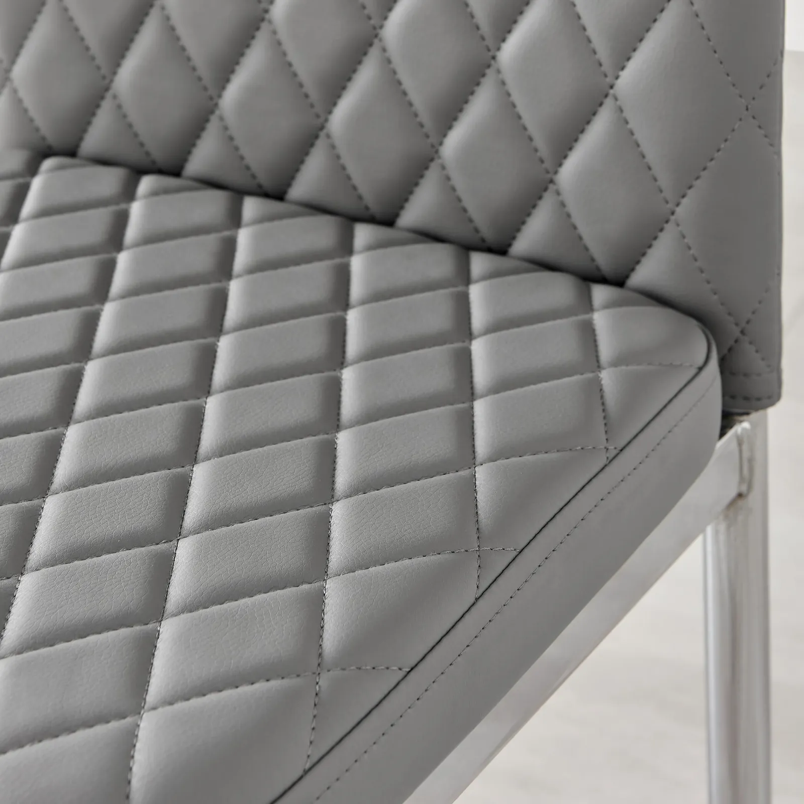 FurnitureboxUK Set of 6 Milan High Back Soft Touch Diamond Pattern Faux Leather Dining Chairs With Silver Chrome Metal Legs in Grey 6
