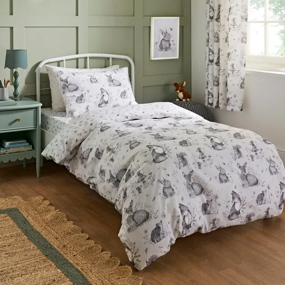 Sketched Woodland 100% Cotton Duvet Cover & Pillowcase Set 1