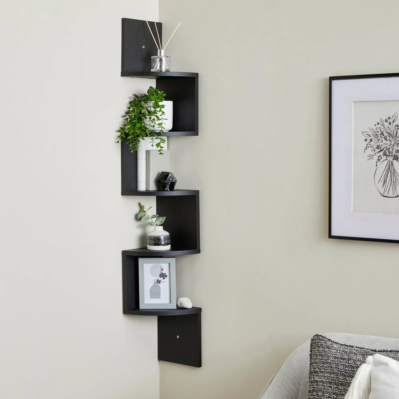Corner Wall Mounted Shelving Unit Black