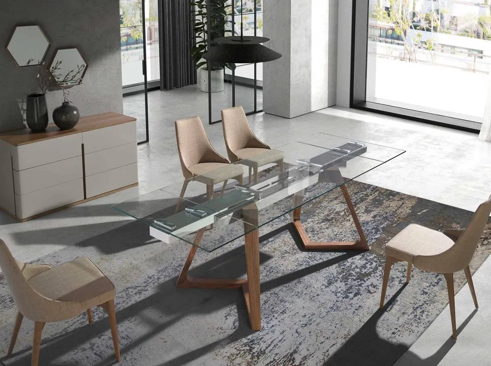 Angel Cerda Dining Chair, Light Beige Fabric, Walnut Legs 6