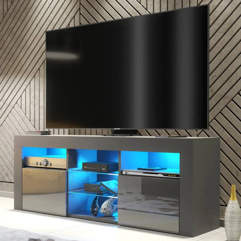 Creative Furniture Pulse TV Unit 145cm - Dark Grey with Gloss Doors & LED Lights 5