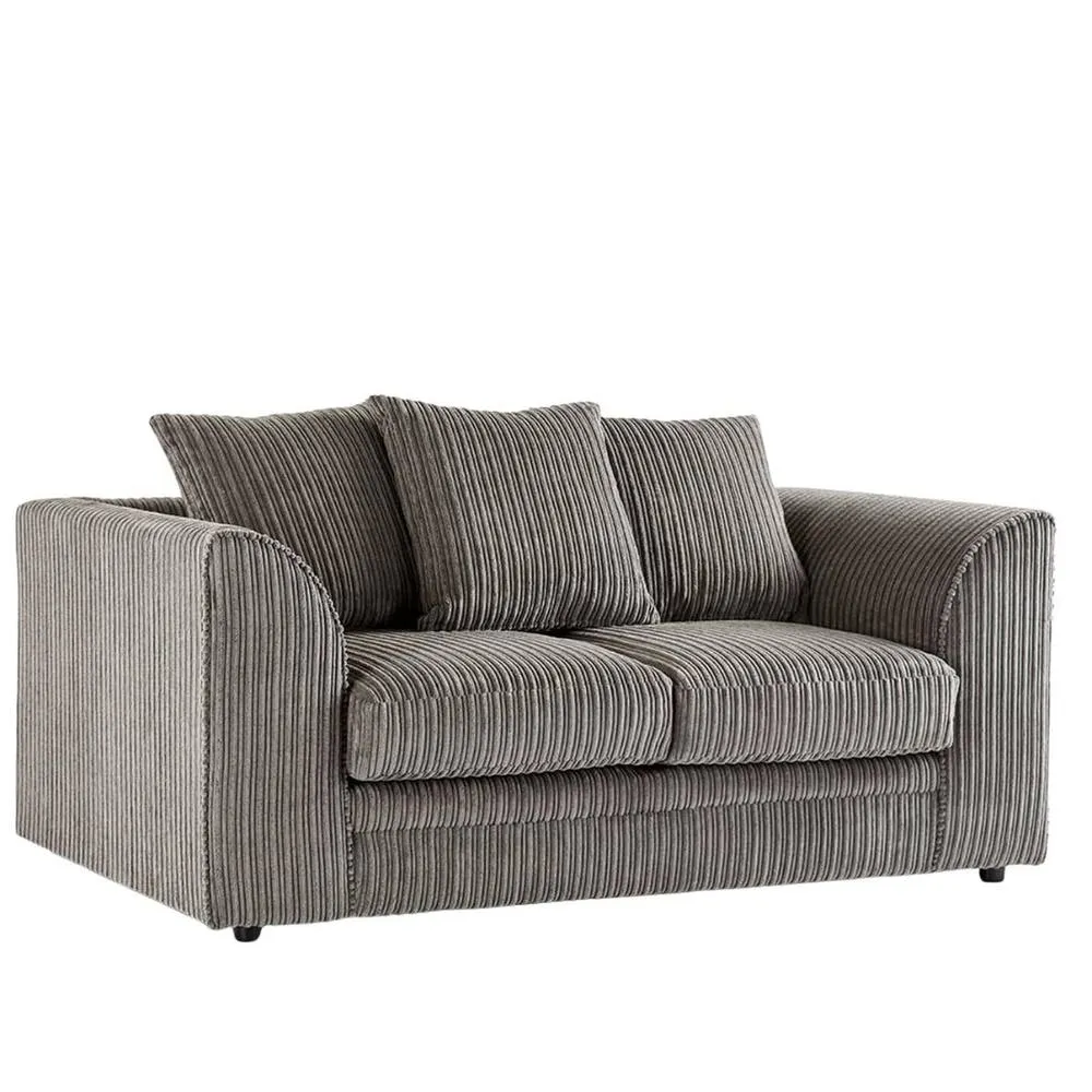 Bliss Furniture Jumbo Cord 2-Seater Scatter Back Sofa in Grey, Plush & Relaxed Comfort in Grey