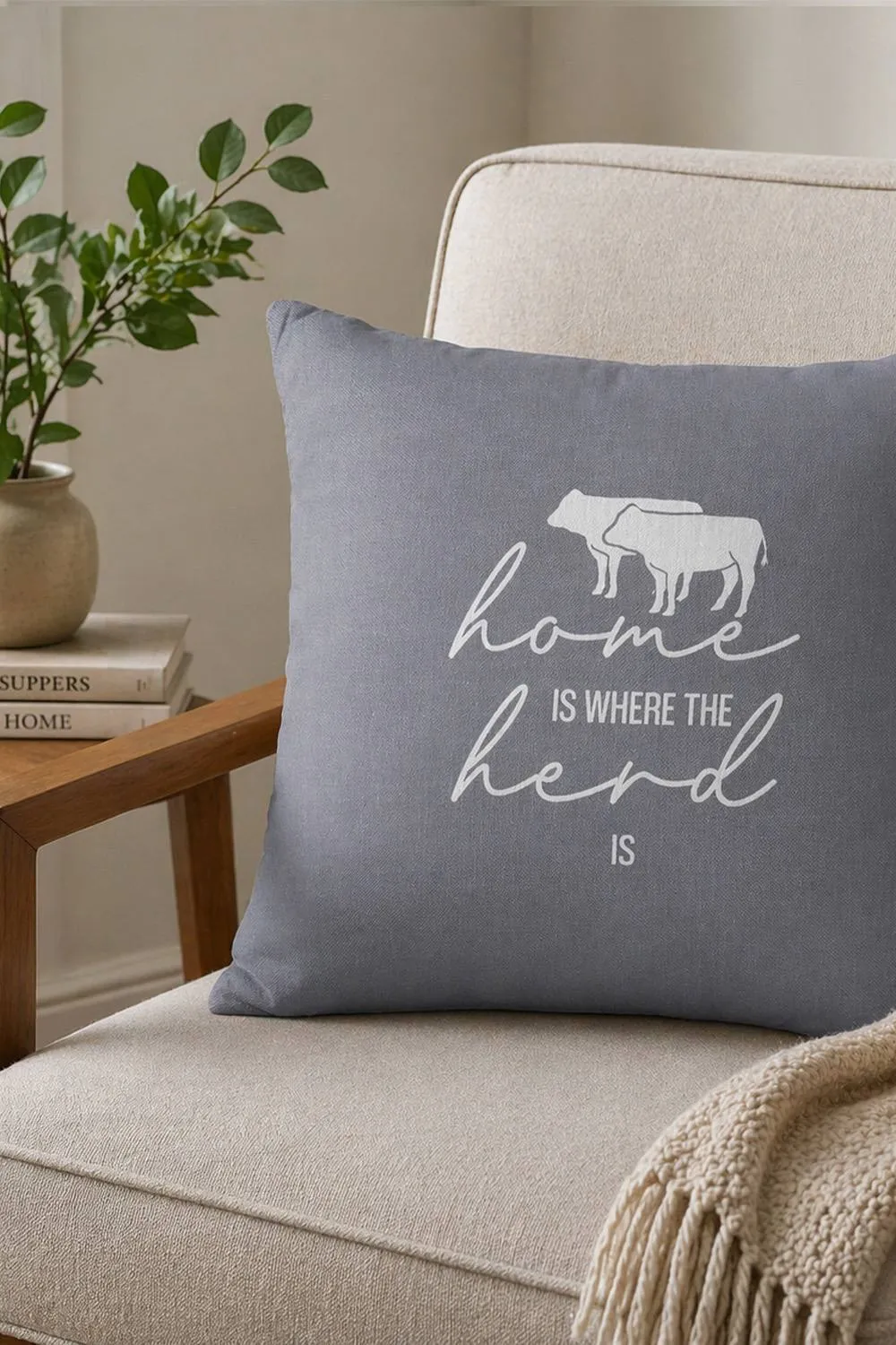 Martex Filled Cushion 100% Polyester - 45 x 45cm - Home is where the herd is in Grey 2