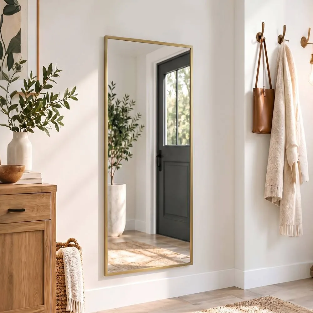 HOMCOM 40 x 110 cm Full Length Wall Mirror with Adjustable Hooks, Gold Tone 2