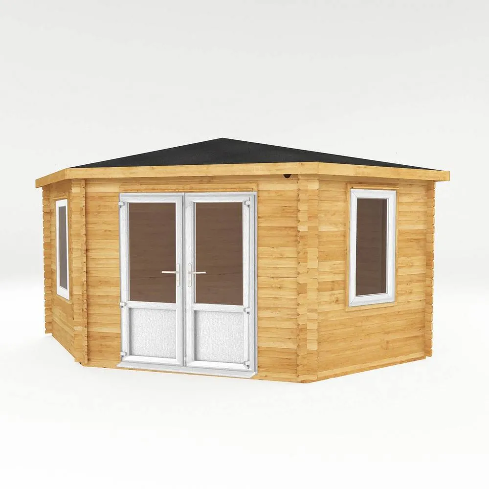 Mercia 4 x 4 m Corner Cabin with White UPVC Windows & Doors in Light Tan