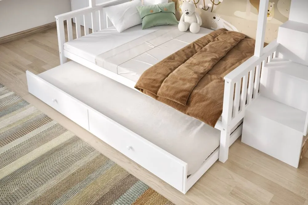 Flair Tag Triple Staircase Bunk Bed with Trundle in White 3