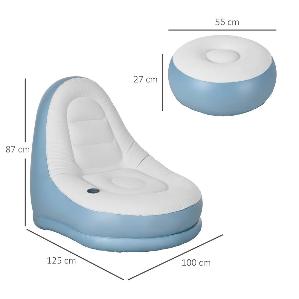 OUTSUNNY Inflatable Chair & Footstool for Gaming, Reading, Watching in White 3