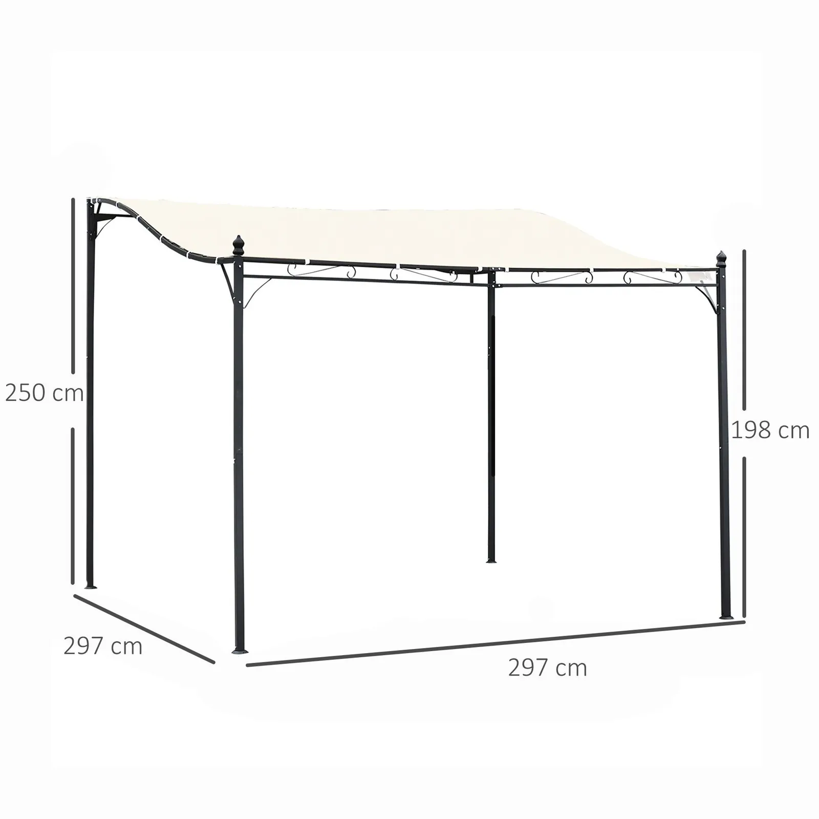OUTSUNNY 3 x 3M Wall Mounted Awning Free Stand Canopy Shade Garden Porch Pergola in Beige 3