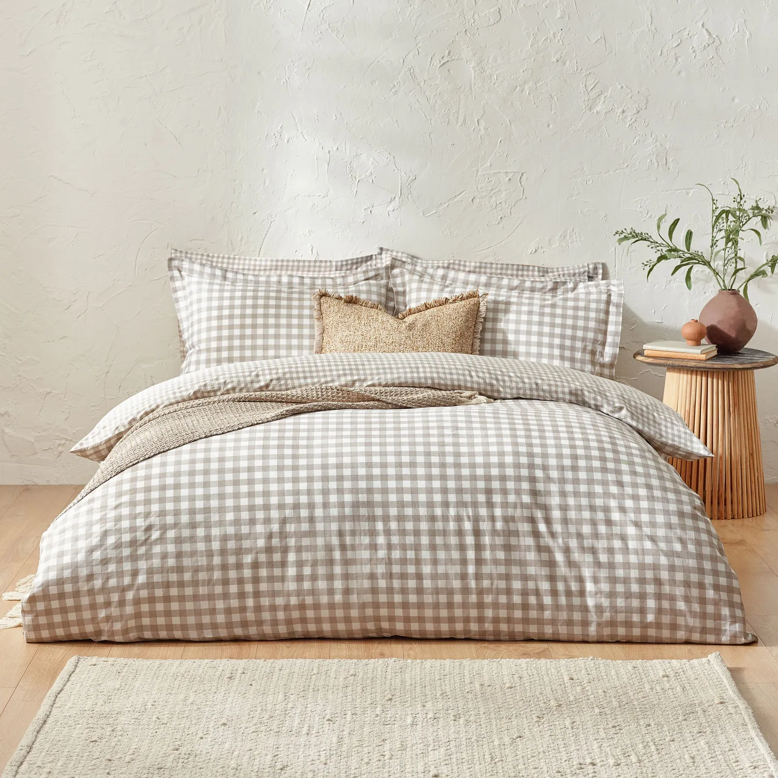 Yard Barton Gingham Check Duvet Cover Set, Double, Natural