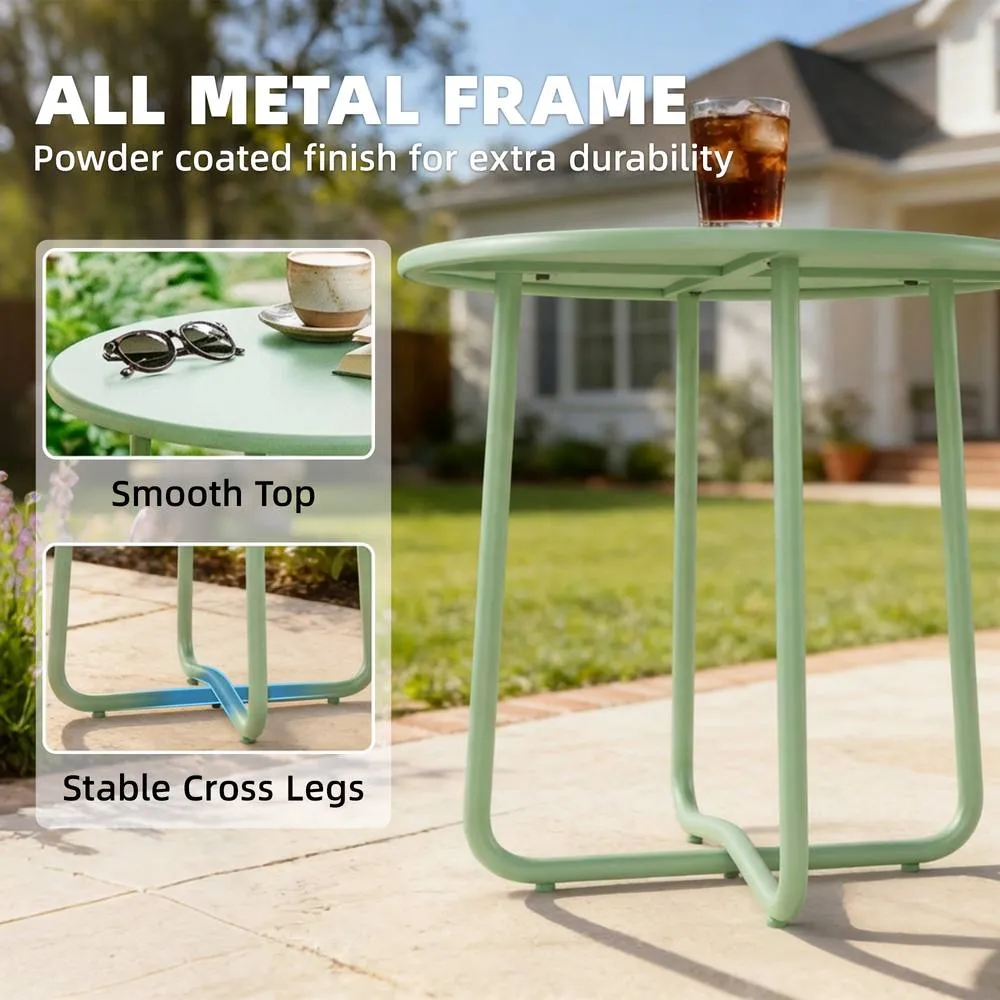 OUTSUNNY Metal Garden Side Table, 48 cm Round Outdoor Table in Green 5