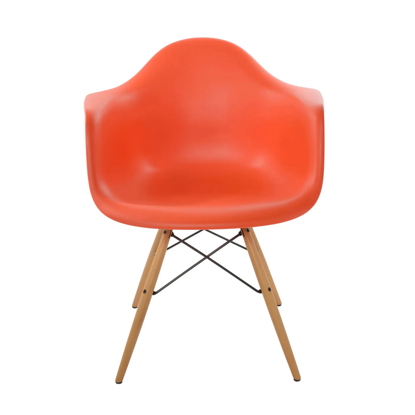 Vitra Eames DAW Armchair New Height Poppy Red Golden Maple Base 1