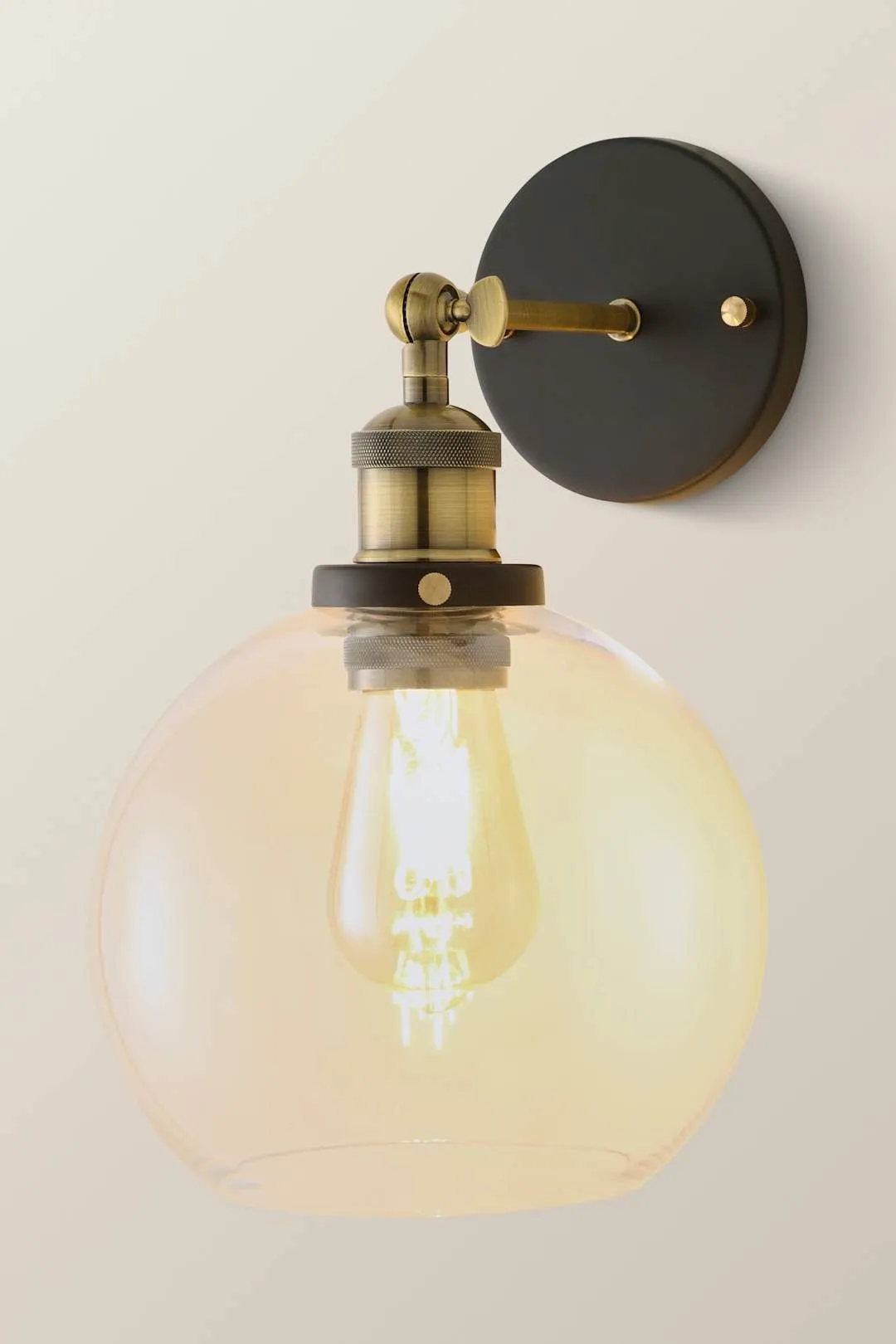 ValueLights Sheridan Industrial Clear Glass Bowl Gold Trim Black Wall Light 3