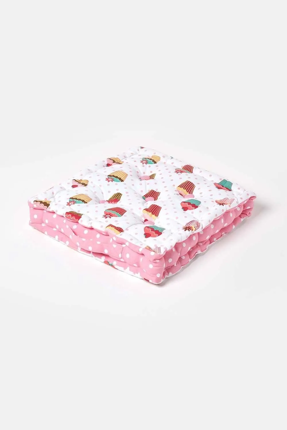 Homescapes Cotton Cup Cakes Floor Cushion in Pink