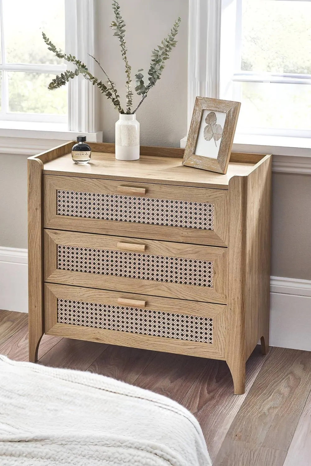 Julian Bowen Sydney Rattan Print 3 Drawer Chest in Light Oak