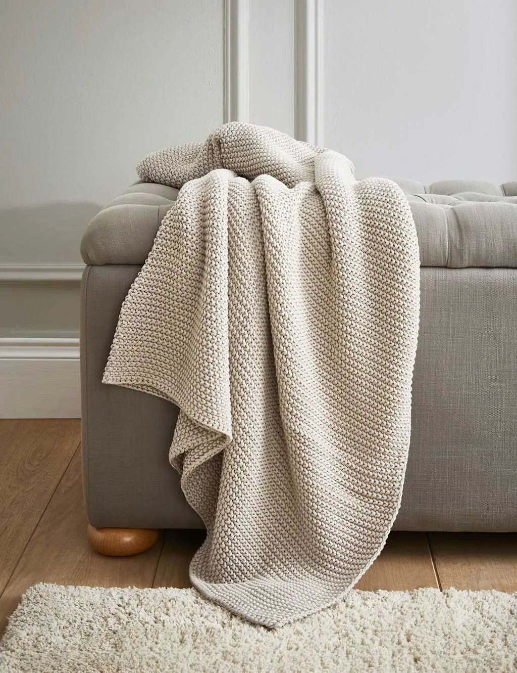 Laura Ashley Pure Cotton Parker Knitted Throw Light Grey