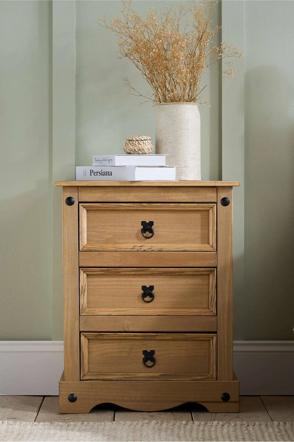 Birlea Corona Large 3 Drawer Bedside Cabinet Bedside Mexican Chest in Natural