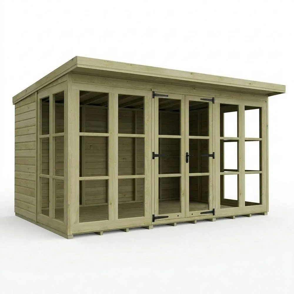 Buttercup Farm 12ft x 8ft Georgian Pent Summer House - Pressure Treated Timber in Brown
