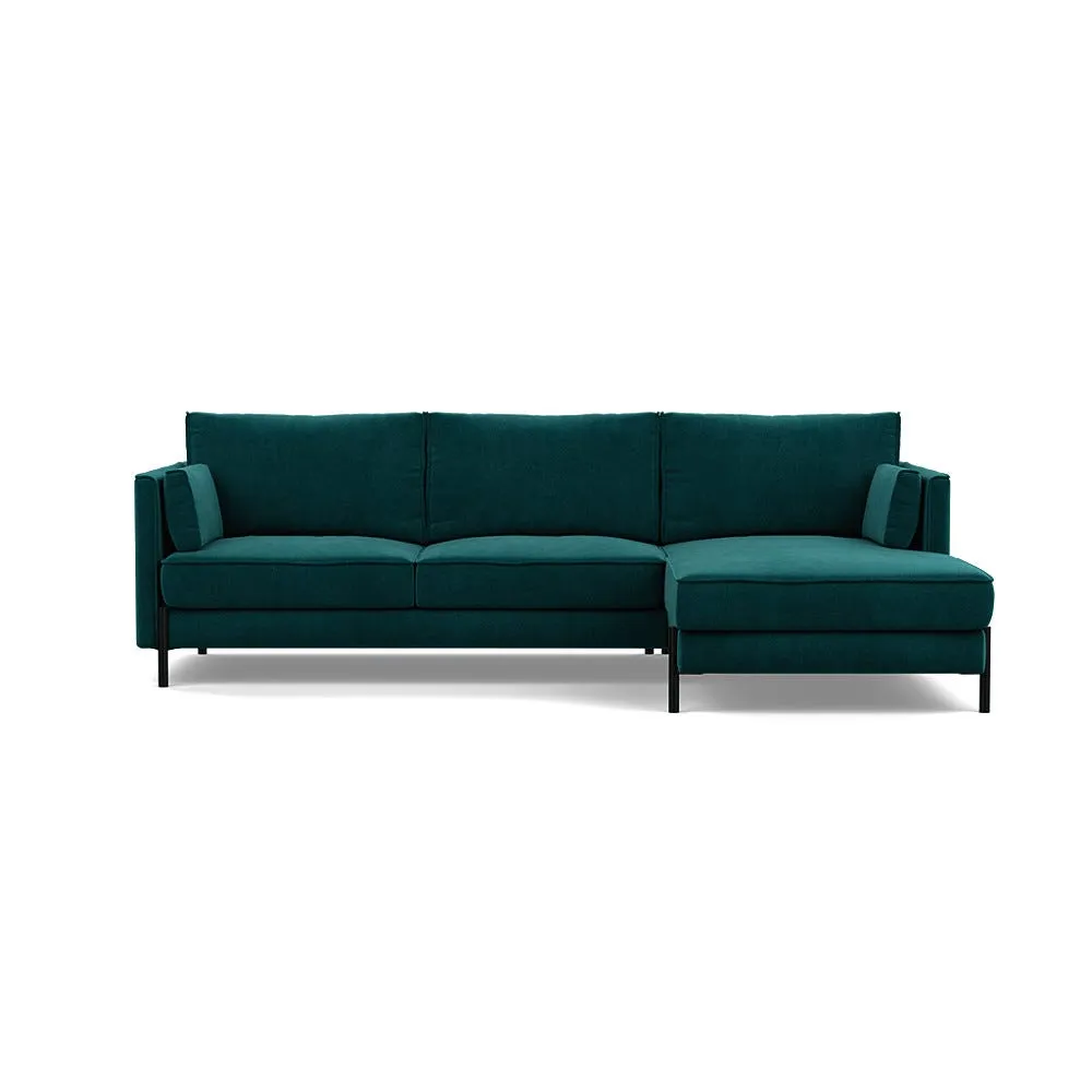 Heal's Tortona Right Hand Facing 4 Seater Corner Chaise Smart Luxe Velvet Ocean Black Feet 1