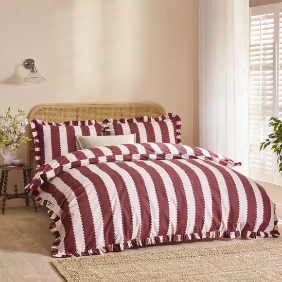 Furn. Birdie Stripe Polycotton Duvet Cover & Pillowcase Set
