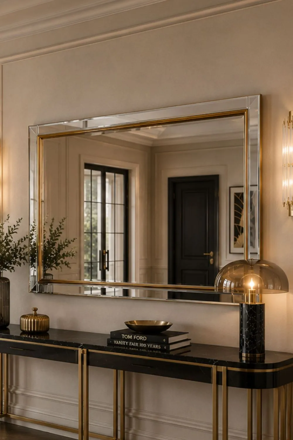 Yearn Mirrors Brass framed bevelled mirror 90.5x65cm in Gold