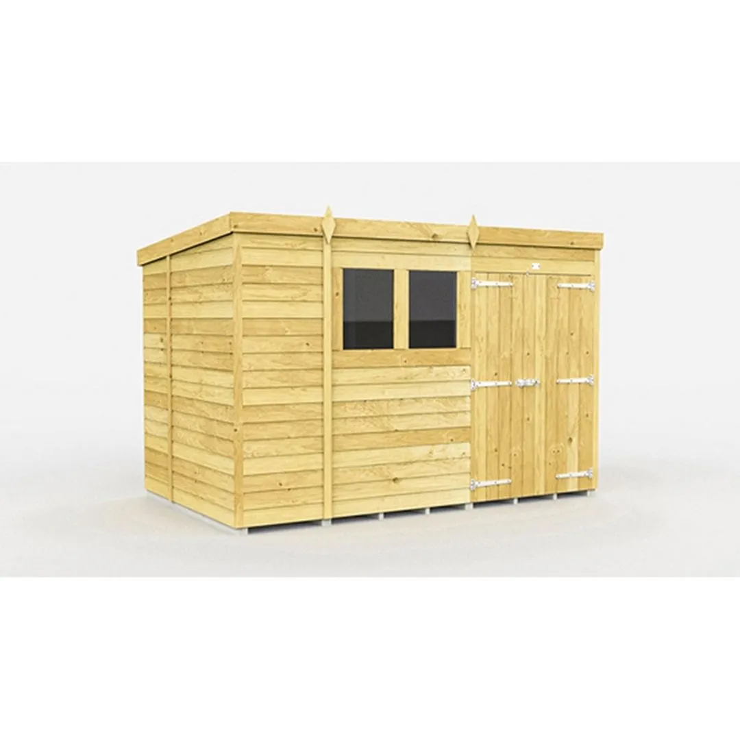 Buttercup Farm 10 x 7 Feet Pent Shed - Double Door W/ Windows - L214 x W302 x H201 cm in Brown