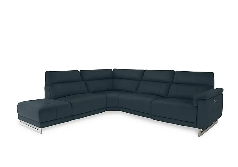Moet Leather Power Recliner Chaise End Left Hand Facing Corner Sofa with Telescopic Headrests - Peacock - Sofas and Armchairs - In Time for Christmas