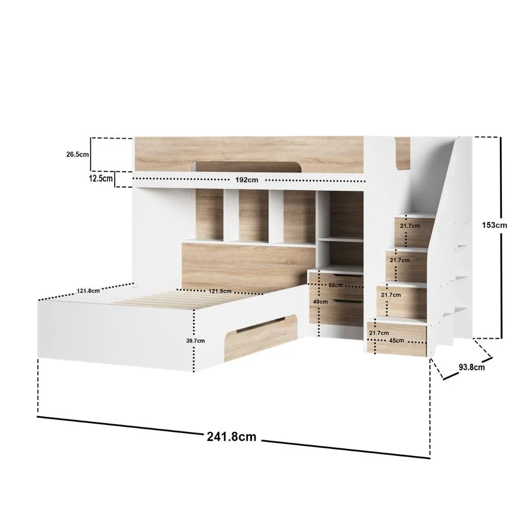 Flair Greyson Staircase Triple Bunk Bed with Storage in White 6