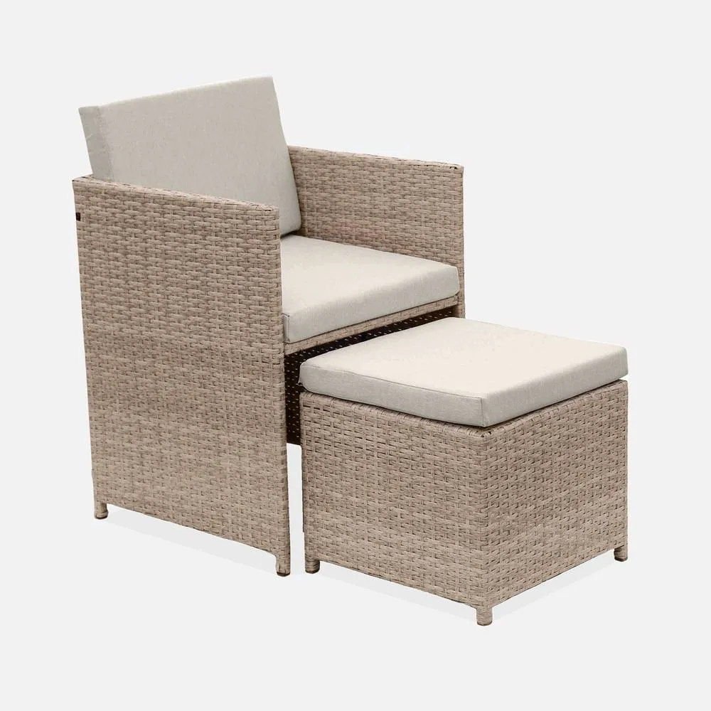 sweeek 4 To 8-seater Rattan Cube Table Set With Chairs in Light Brown 4