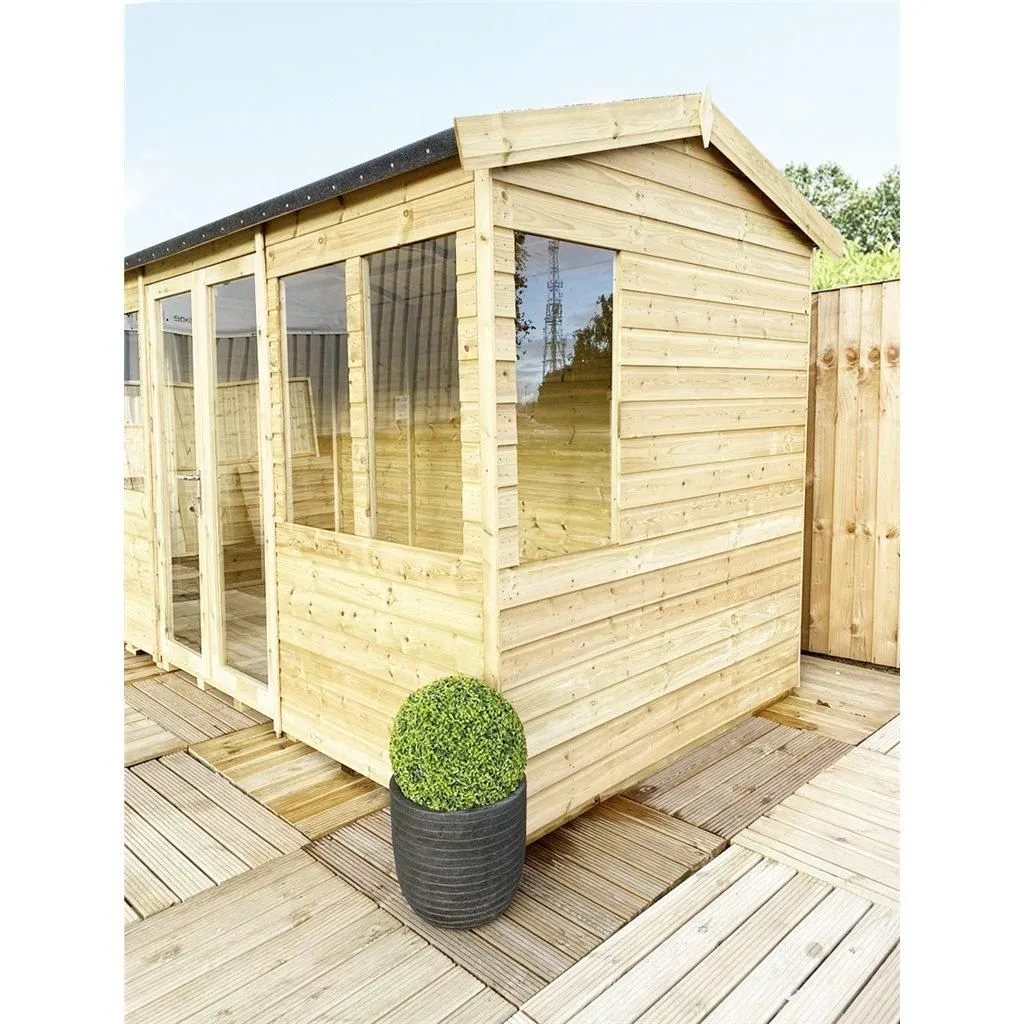 Marlborough 7 x 12 Reverse Pressure Treated Apex Summerhouse with Short Windows in Natural 4