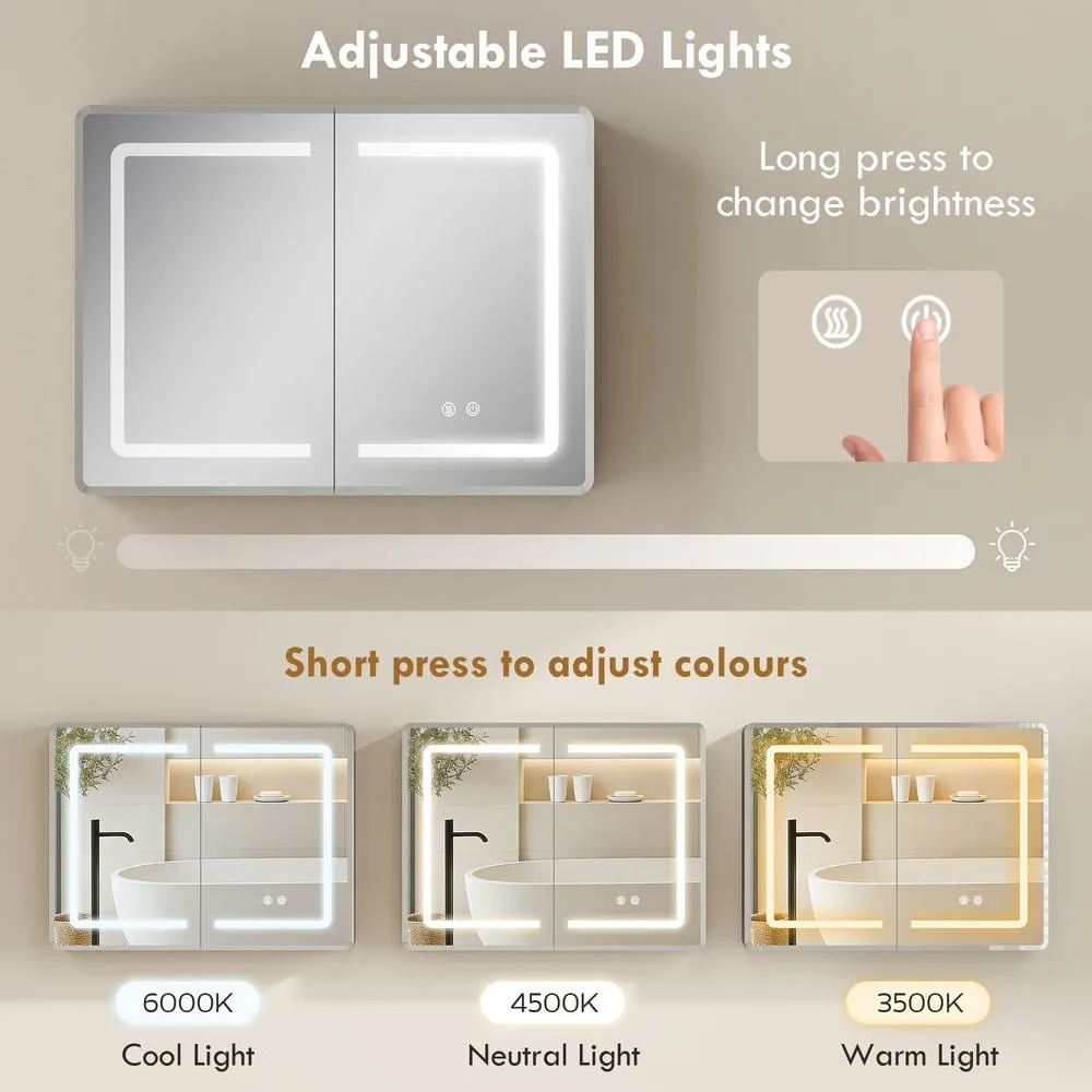 HOMCOM 60 x 80 cm LED Bathroom Mirror Cabinet with Double-Sided Mirrors in Silver 6